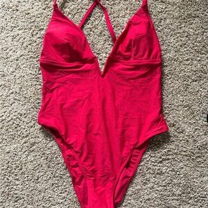 Cupshe Pink One Piece Swimsuit with Plunging Neckline and Halter Straps